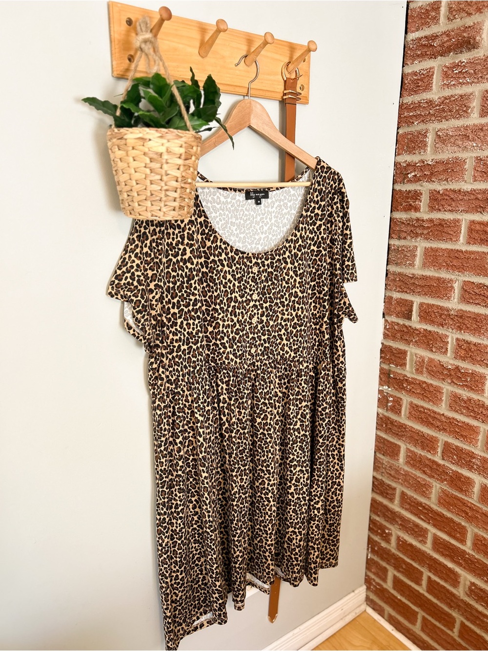 Leopard Print Midi Swing Dress - Brown